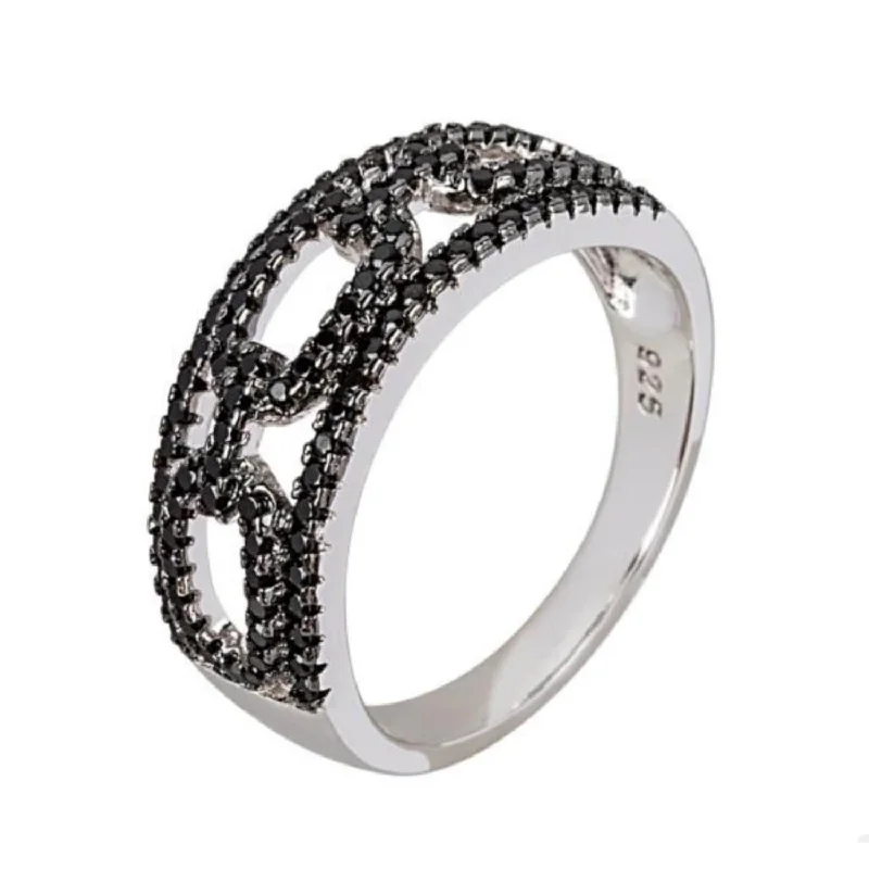 Women’s adjustable band ring-925 Sterling Silver Black Spinel Band Ring