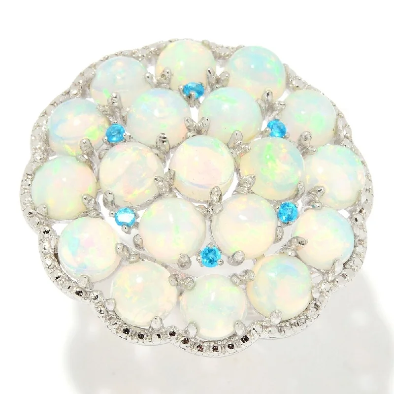 Women’s wedding ring set-Sterling Silver Ethiopian Opal & Neon Apatite Flower Ring