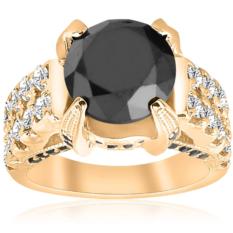 Women’s pinky ring-5 5/8ct Black & White Diamond Ring Yellow Gold