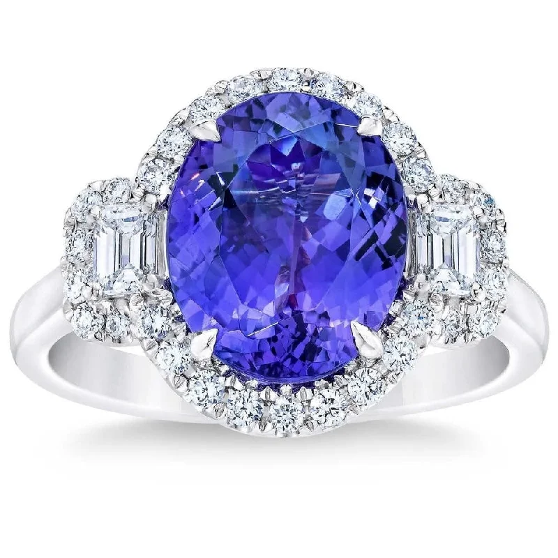 Women’s diamond ring-5Ct Oval Simulated Tanzanite Moissanite & Lab Grown Diamond Ring White Gold