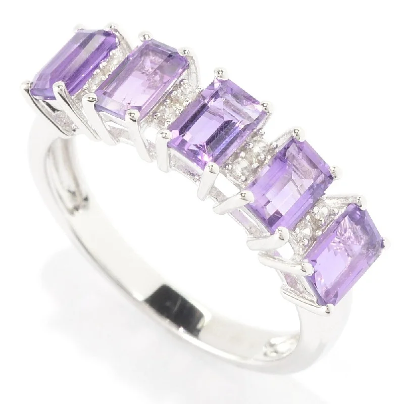 Women’s halo ring-Sterling Silver 1 2/5ct Emerald-cut Amethyst and White Zircon Ring