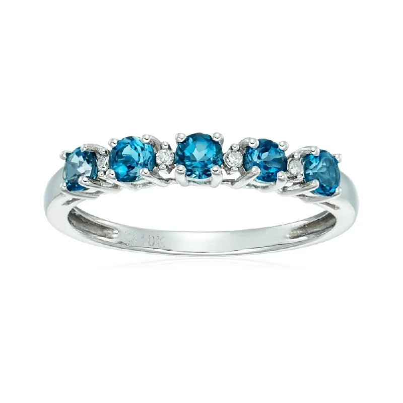 Women’s diamond engagement band-10k White Gold London Blue TPZ & Diamond Accented Stackable Ring