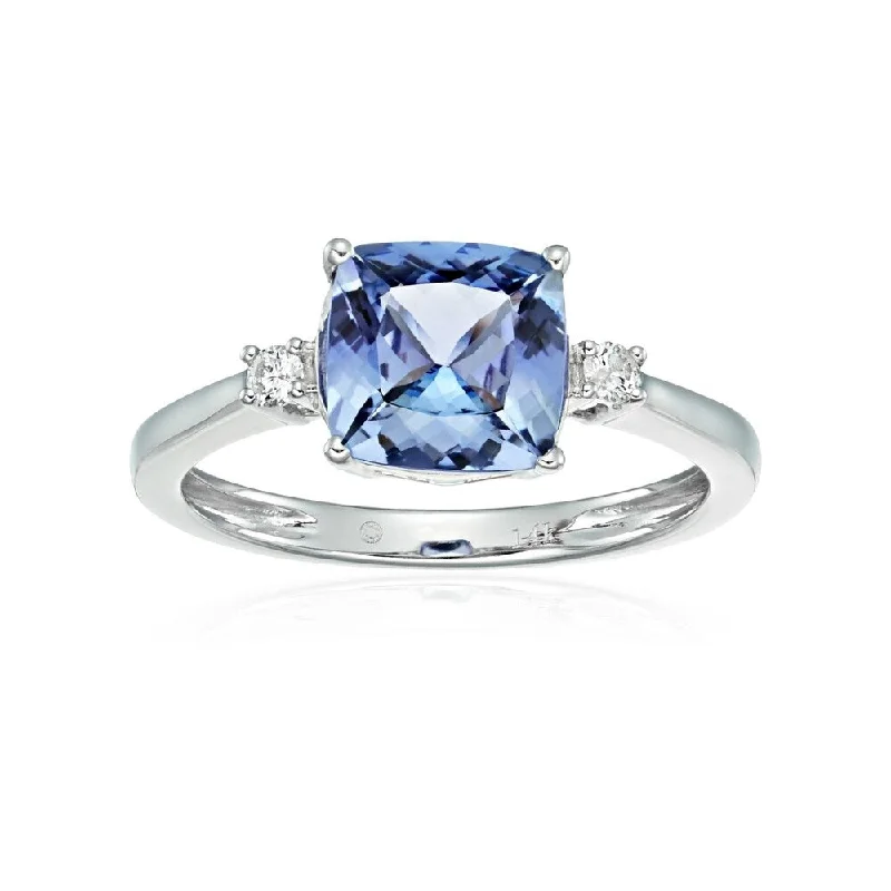 Women’s wedding ring set-14k White Gold Cushion Tanzanite & Diamond Solitaire Ring