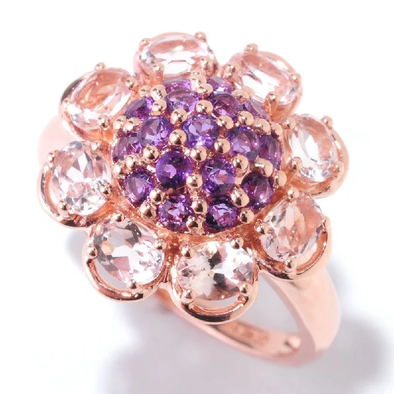 Women’s opal ring-14k Rose Gold 1 7/8ct Morganite and Amethyst Flower Ring