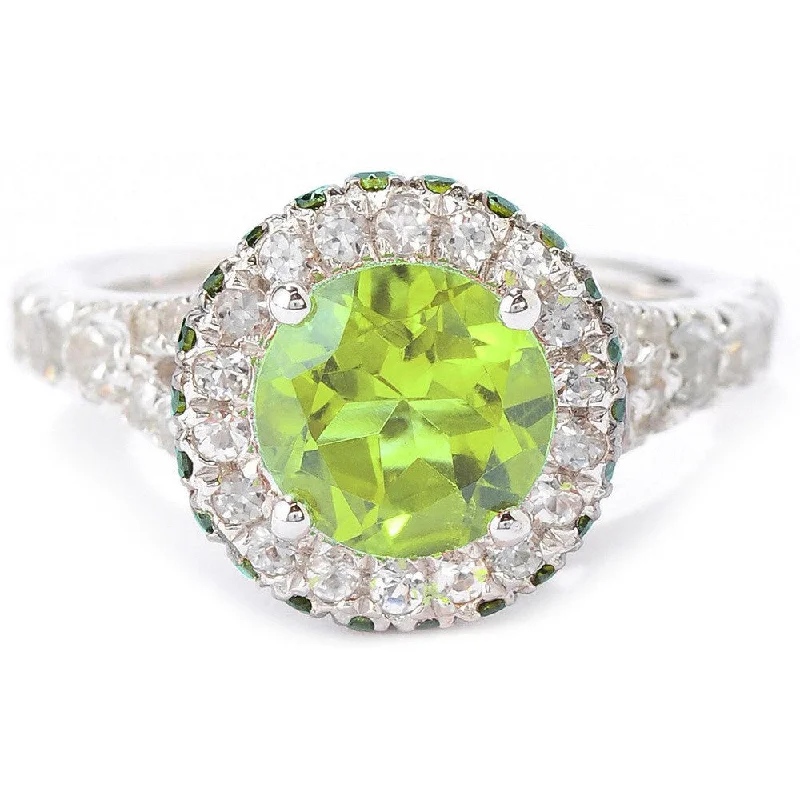 Women’s adjustable band ring-Sterling Silver 3 4/5ct TGW Peridot/ White Topaz Halo Gemstone Ring