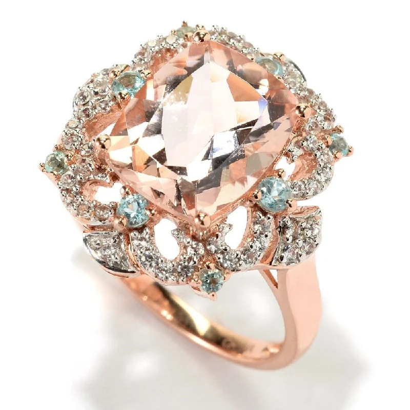 Women’s platinum wedding band-14k Rose Gold 3 7/8ct Morganite Blue Apatite and White Zircon Ring