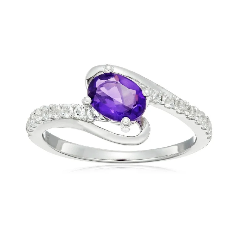 Women’s modern ring-Sterling Silver African Amethyst and White Topaz Ring