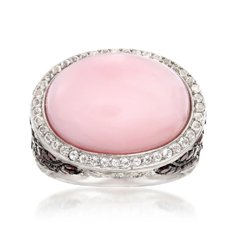 Women’s opal ring-925 Sterling Silver Pink Opal, Red Garnet,White Topaz Ring