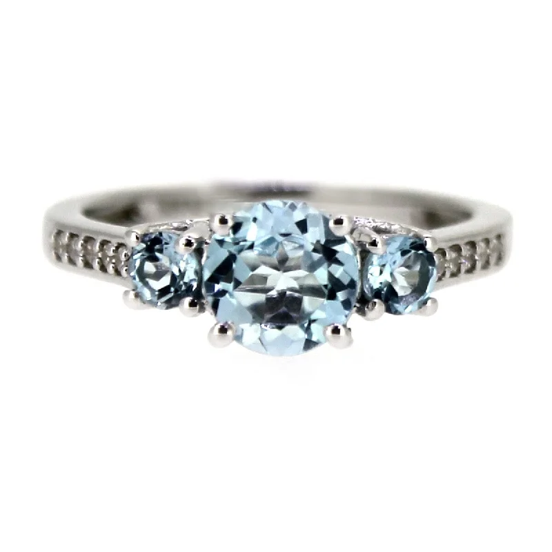 Women’s promise ring-925 Sterling Silver Sky Blue Topaz,White Natural Zircon 3-Stone Ring