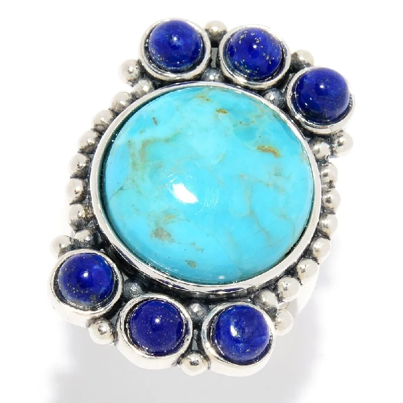 Women’s simple gold ring-925 Sterling Silver Kingman Turquoise and Lapis Lazuli Ring