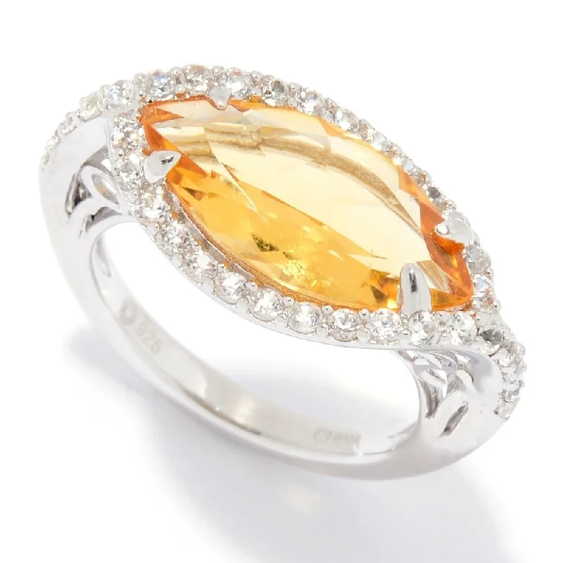 Women’s platinum diamond ring-925 Sterling Silver Citrine and White Natural Zircon Ring