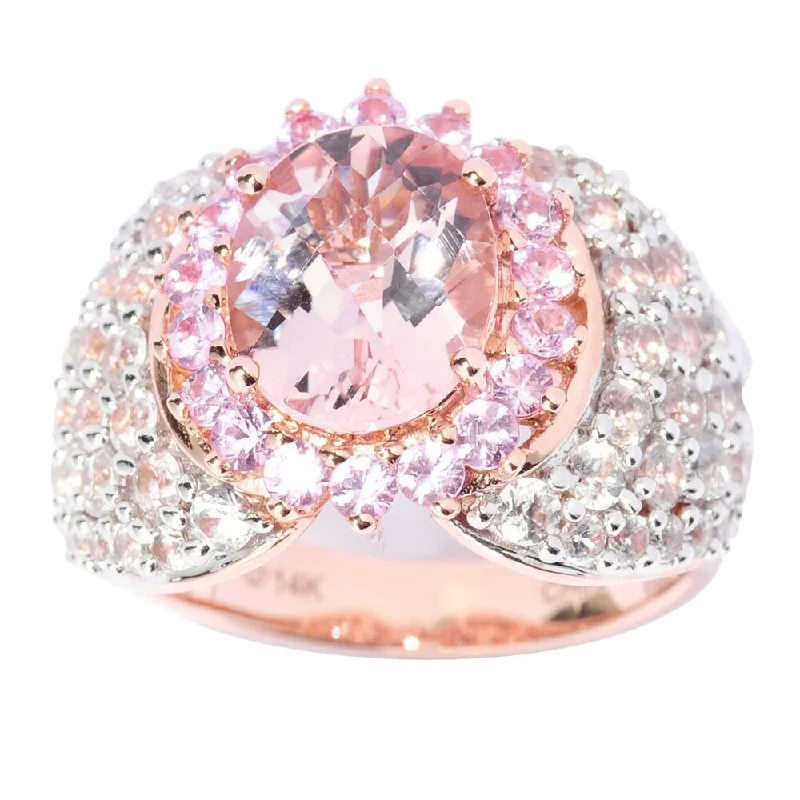 Women’s large stone ring-14k Rose Gold Morganite Pink Sapphire and White Zircon Ring