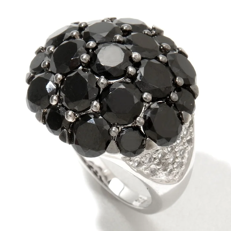 Women’s rose gold ring-925 Sterling Silver Black Spinel and White Topaz Ring