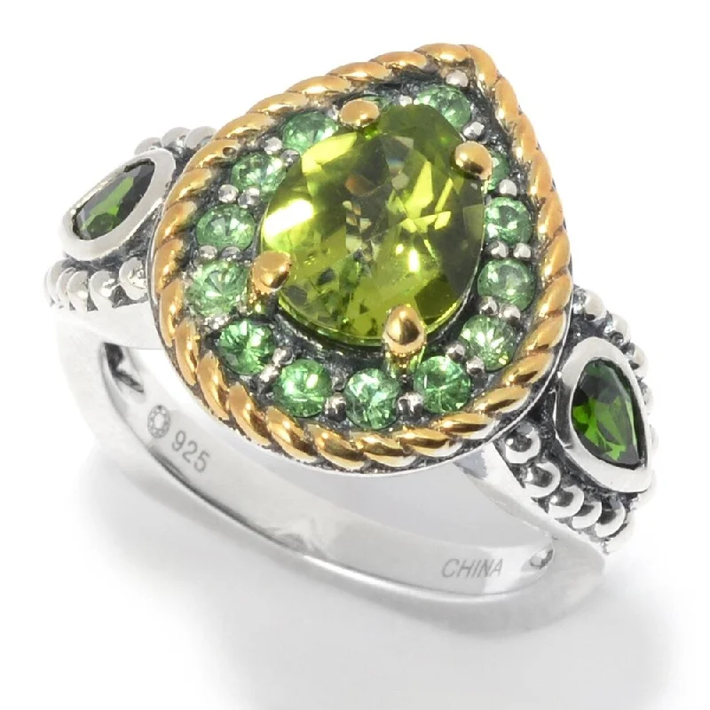 Women’s adjustable ring-Multi Gemstone 3-Stone Halo Ring