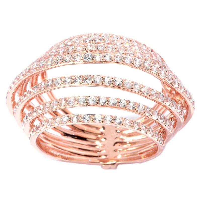 Women’s engagement band-14k Rose Gold White Zircon Tiered Seven-row Ring