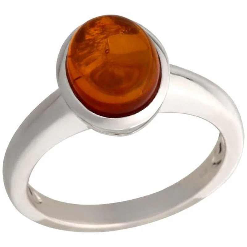 Women’s black diamond ring-925 Sterling Silver Baltic Amber Solitaire Ring