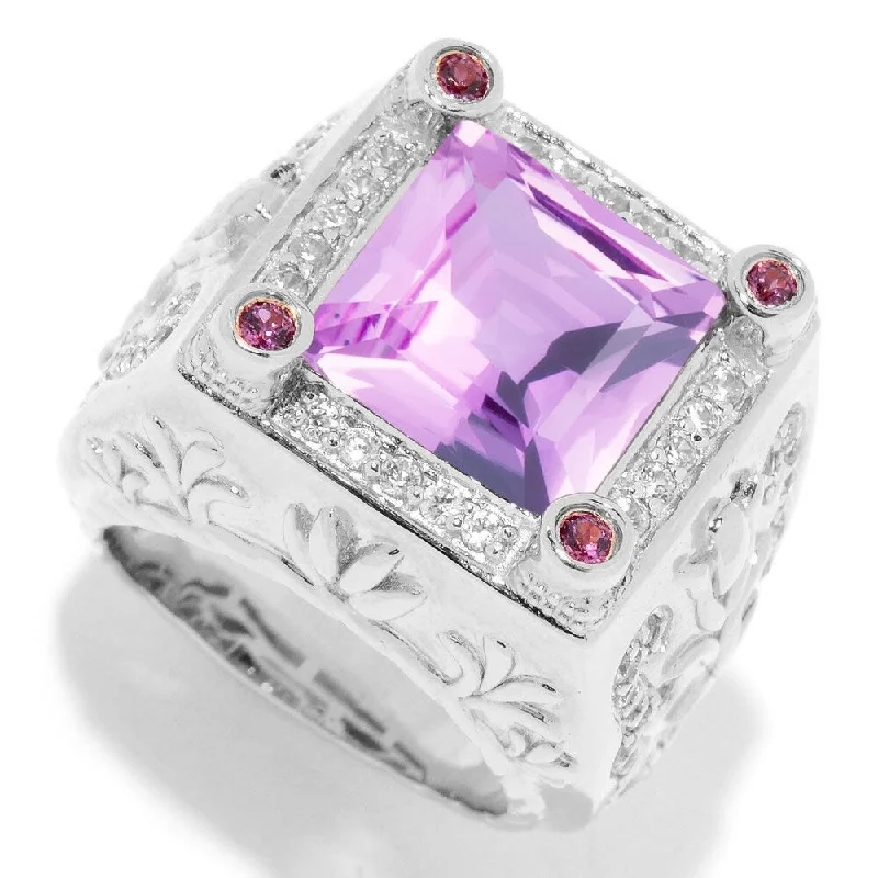 Women’s oval ring-925 Sterling Silver Pink Amethyst,Rhodolite Garnet,White Natural Zircon Ring