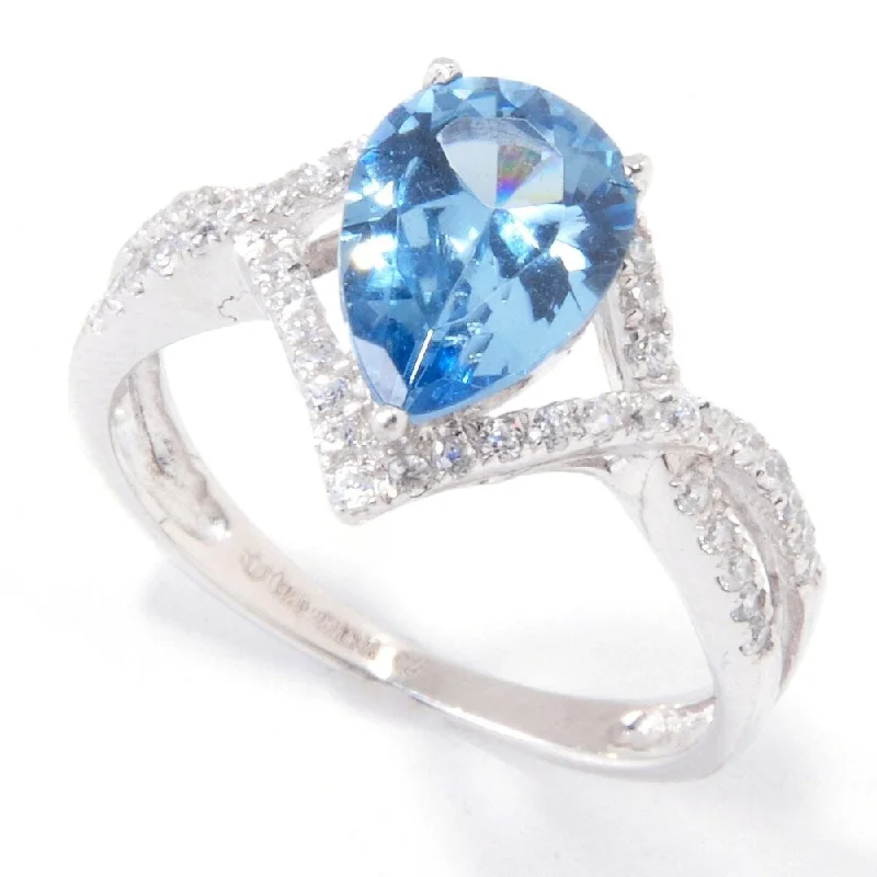 Women’s stackable ring-Sterling Silver 2.23ctw Blue Color CZ Solitaire w/Accent Ring