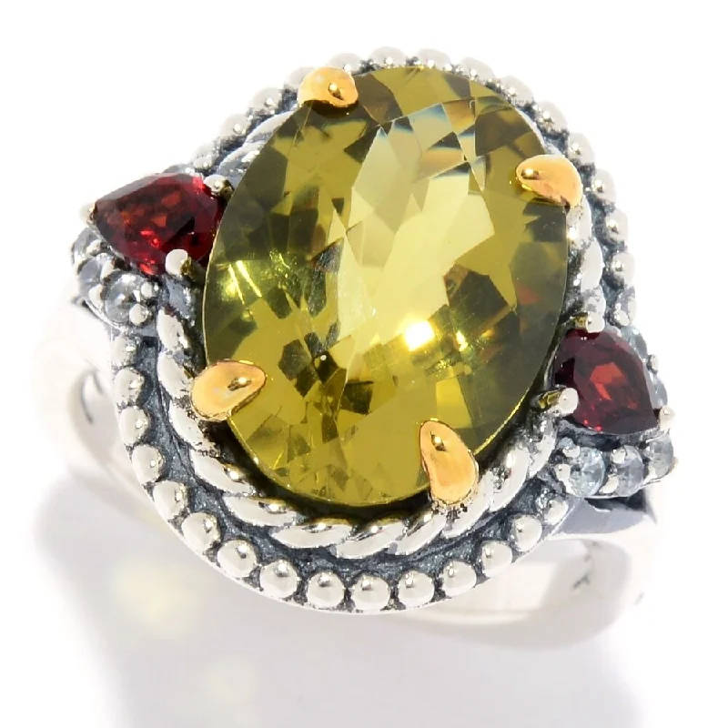 Women’s classic ring-925 Sterling Silver Ouro Verde,Red Garnet,White Natural Zircon Ring