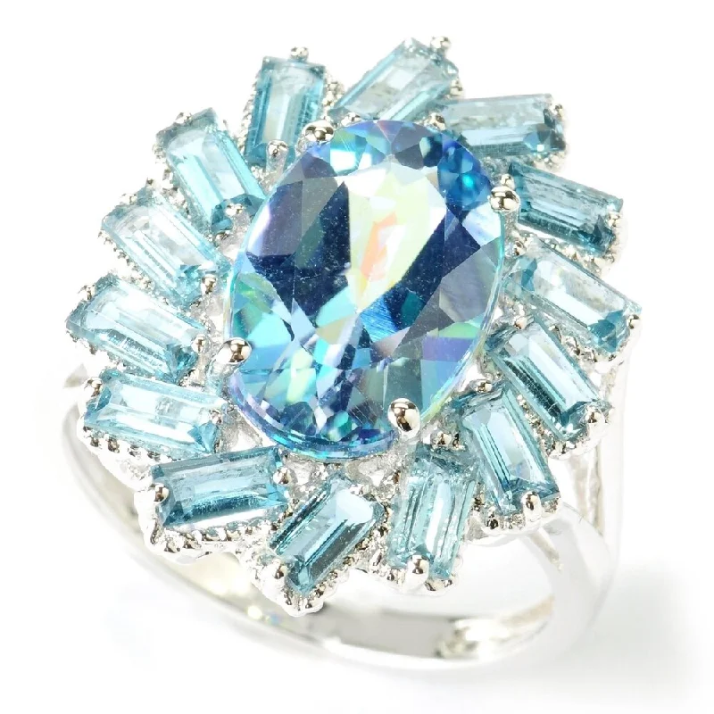 Women’s designer ring-Platinum O/ Silver 5.97Ctw Millenium Topaz and London Blue Topaz Ring