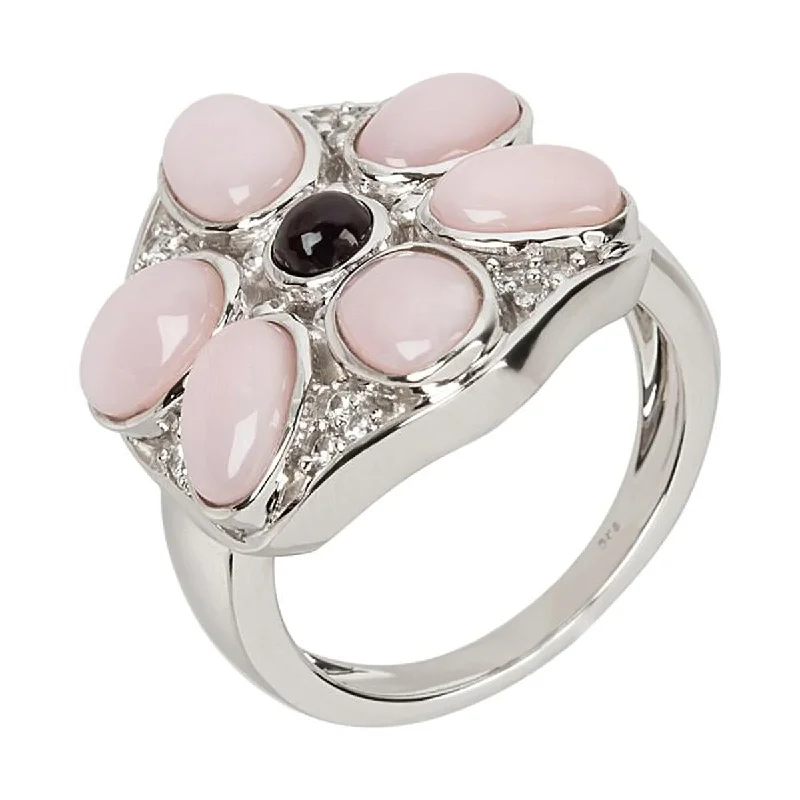 Women’s minimalist ring-925 Sterling Silver Black Opal And Pink Opal Cocktail Ring