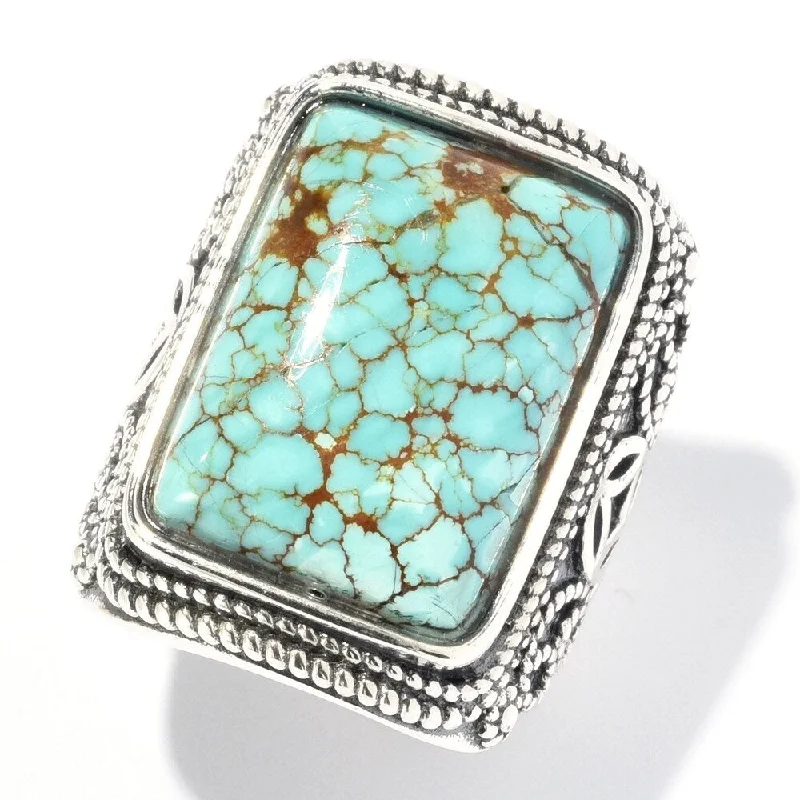 Women’s band ring-Sterling Silver 19 x 14mm #8 Turquoise Textured Ring