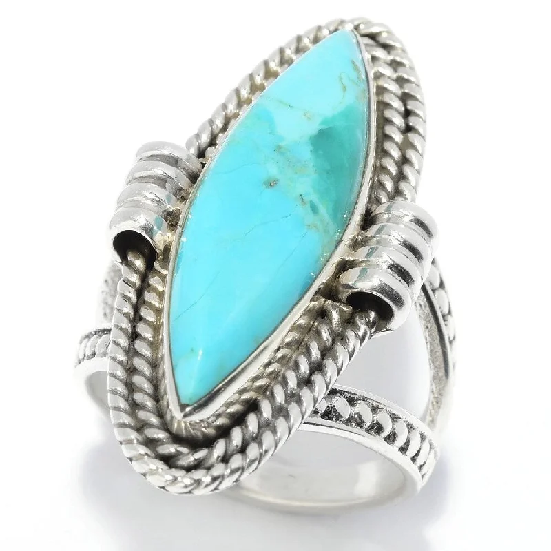 Women’s halo ring-Sterling Silver 28 x 8mm Kingman Mohave Turquoise Elongated Ring