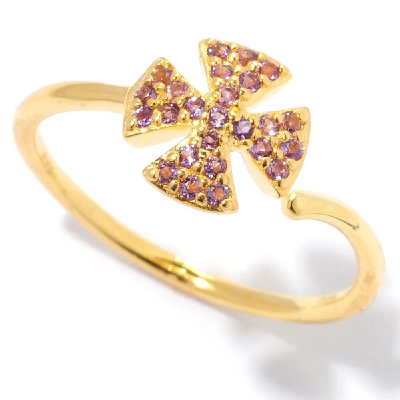 Women’s halo ring-18k Yellow Gold Plated Over Sterling Silver African Amethyst Ring