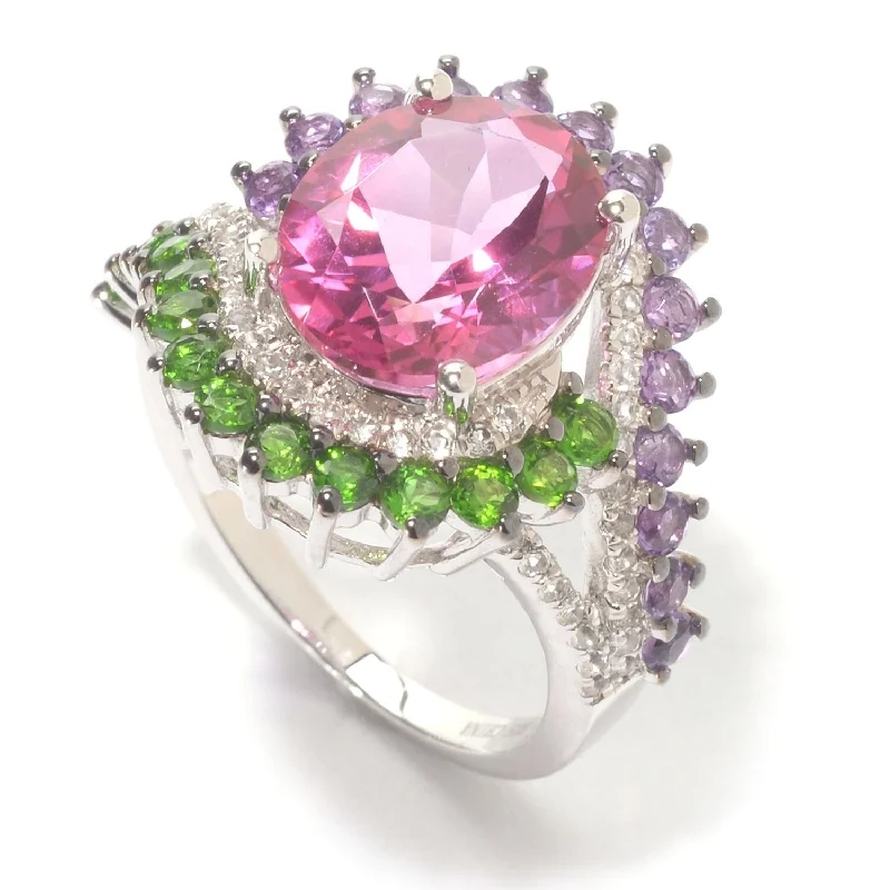 Women’s adjustable ring-925 Sterling Silver Pink Topaz,White Natural Zircon,African Amethyst Ring