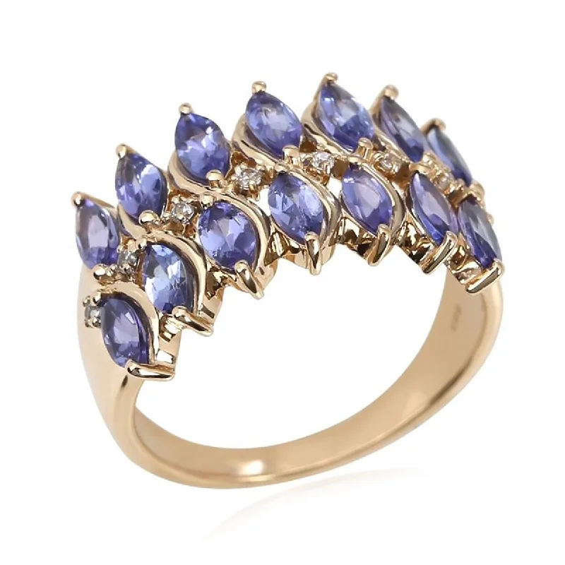 Women’s cubic zirconia ring-14Kt Yellow Gold Tanzanite and White Natural Zircon Ring