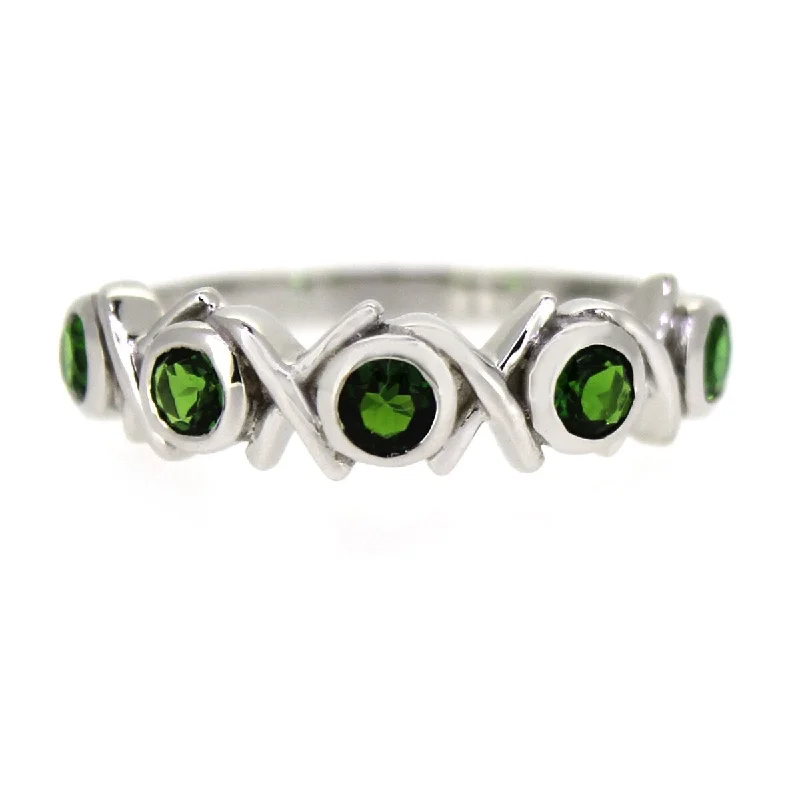 Women’s engagement ring-925 Sterling Silver Chrome Diopside 5-Stone Ring