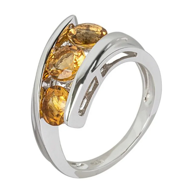 Women’s birthstone ring-925 Sterling Silver Citrine 3-Stone Ring