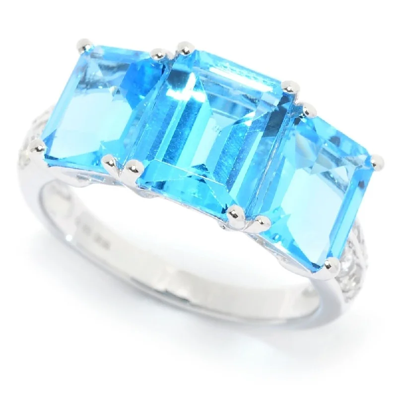 Women’s geometric ring-925 Sterling Silver Swiss Blue Topaz and White Topaz Ring