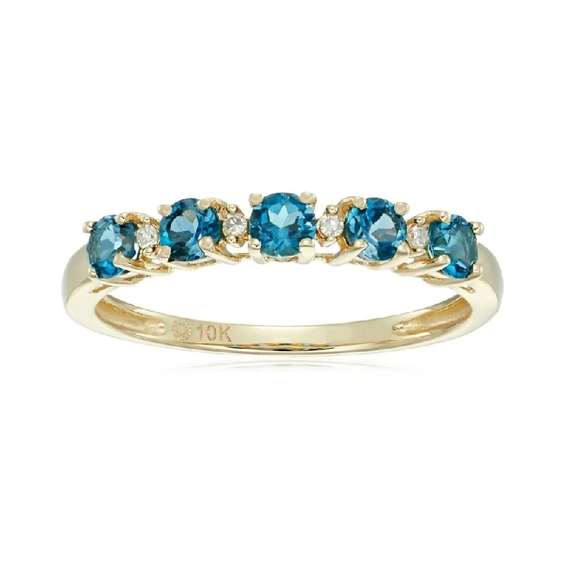 Women’s large stone ring-10k Yellow Gold London Blue Topaz & Diamond Stackable Ring