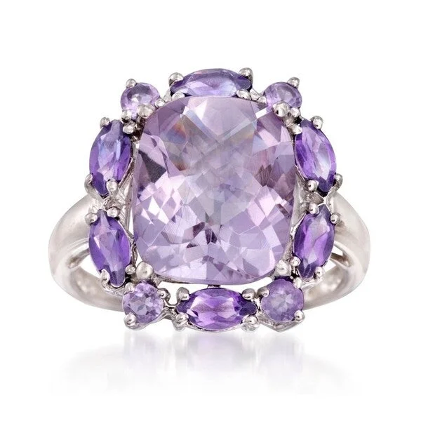 Women’s simple gold ring-Sterling Silver 6.07ctw Pink & African Amethyst Cluster Ring