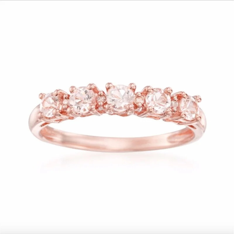 Women’s platinum diamond ring-925 Sterling Silver Morganite and Diamond 5-Stone Ring