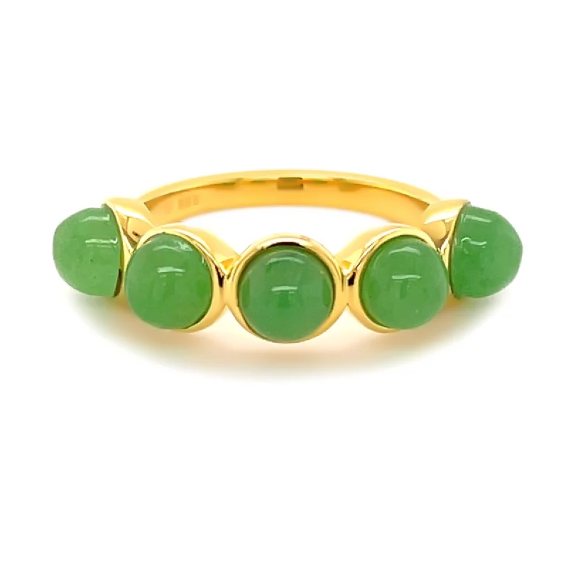 Women’s stacking rings-925 Sterling Silver Dyed Green Jade 5-Stone Ring