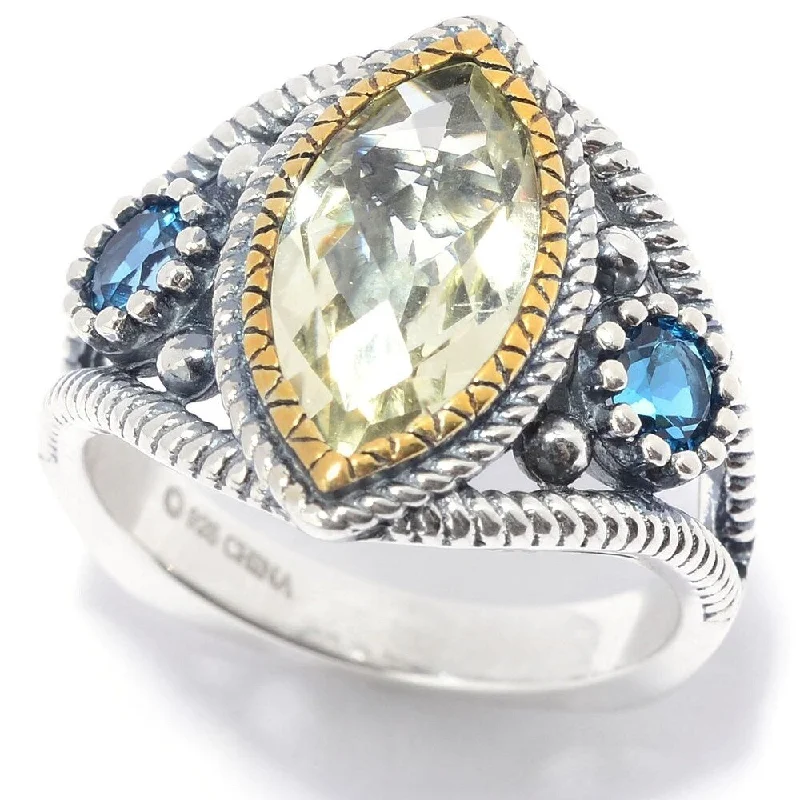 Women’s heart-shaped diamond ring-925 Sterling Silver Swiss Blue Topaz and Ouro Verde Ring