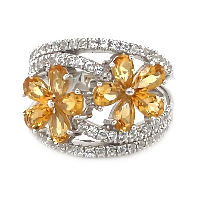 Women’s adjustable ring-925 Sterling Silver Citrine and Created White Sapphire Ring