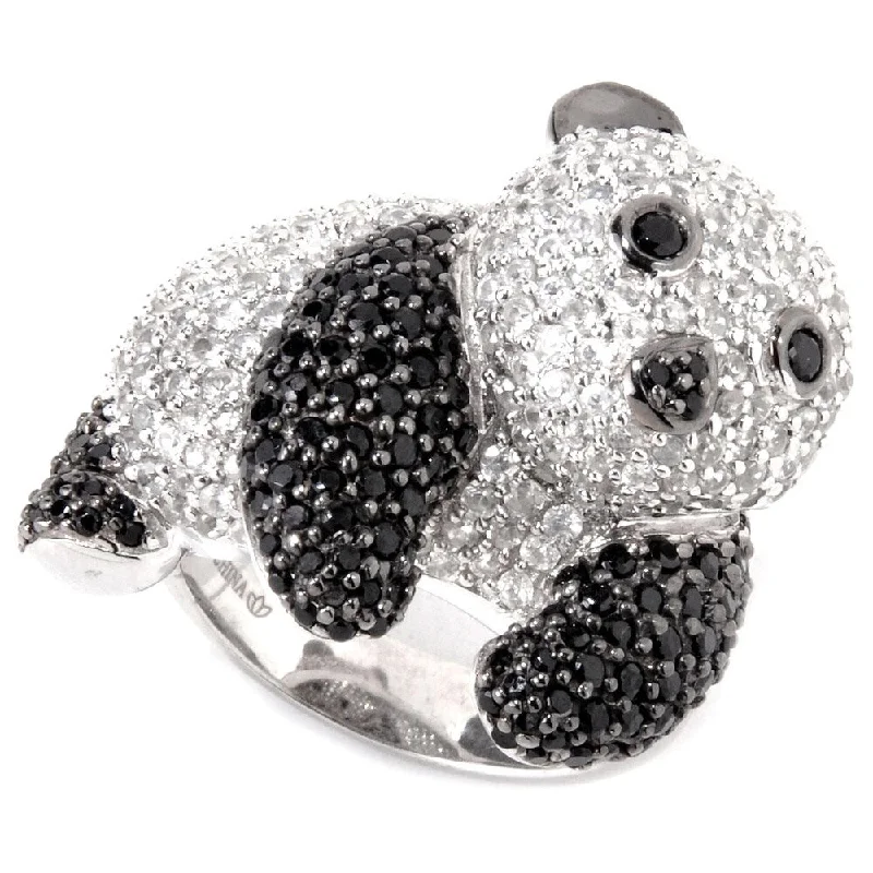 Women’s diamond eternity band-Sterling Silver Black Spinel and White Zircon Panda Ring