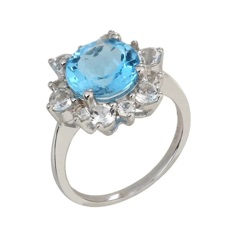 Women’s silver engagement ring-925 Sterling Silver Swiss Blue Topaz and White Cz Ring