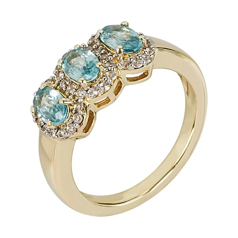 Women’s silver ring-925 Sterling Silver Blue Zircon 3-Stone Ring