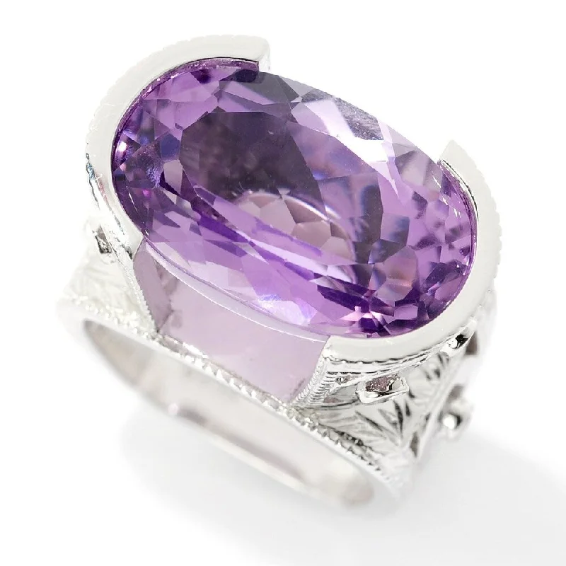 Women’s geometric ring-Sterling Silver 11.15ctw Bolivian Amethyst & White Zircon Ring