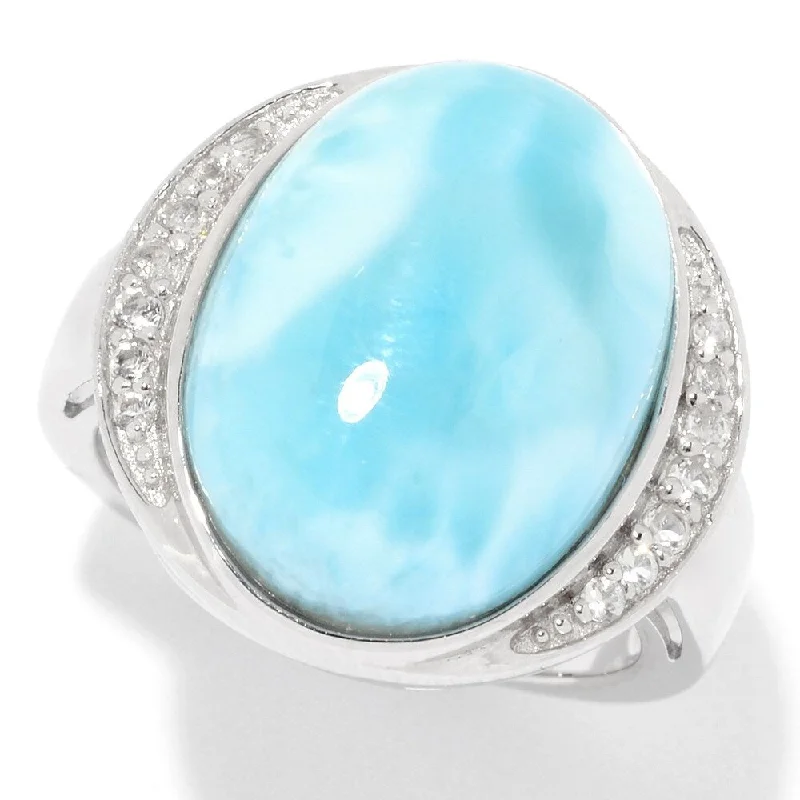 Women’s gold wedding ring-925 Sterling Silver Larimar and White Topaz Ring