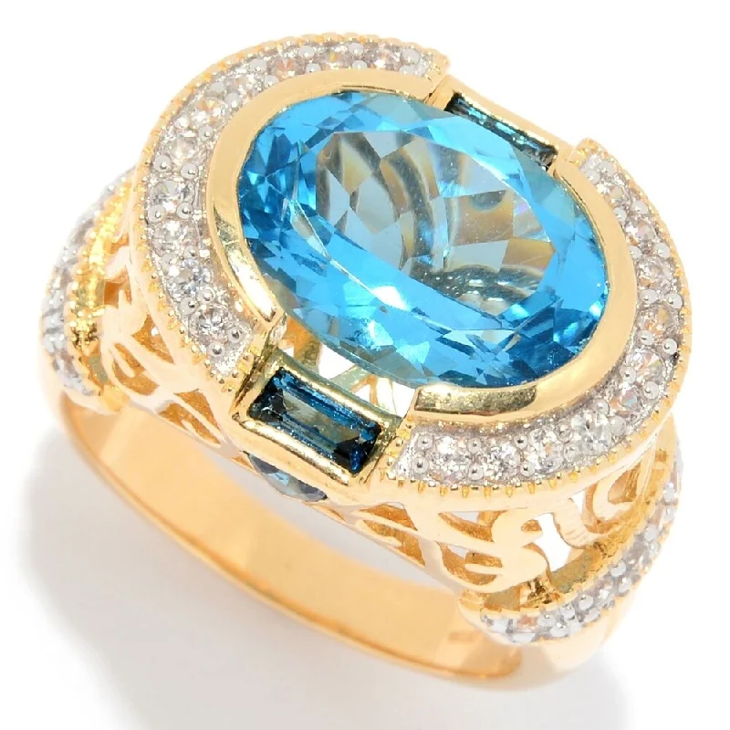 Women’s birthstone ring-14k Yellow Gold Over Sterling Silver Swiss Blue Topaz Oval & Gemstone Ring