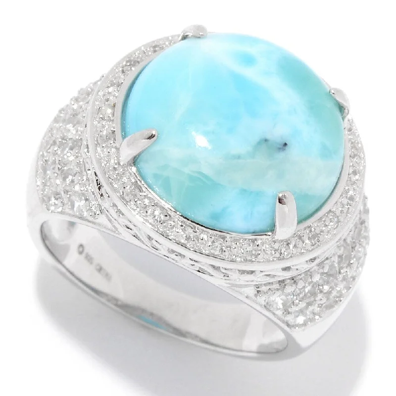 Women’s geometric ring-Sterling Silver 13.5mm Larimar & White Topaz Halo Ring