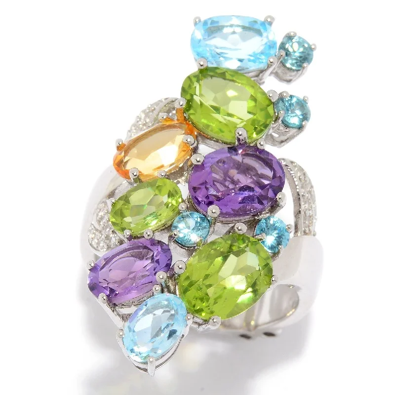 Women’s diamond cluster ring-Dallas Prince "Garden Party" Sterling Silver Multi Gemstone Elongated Ring