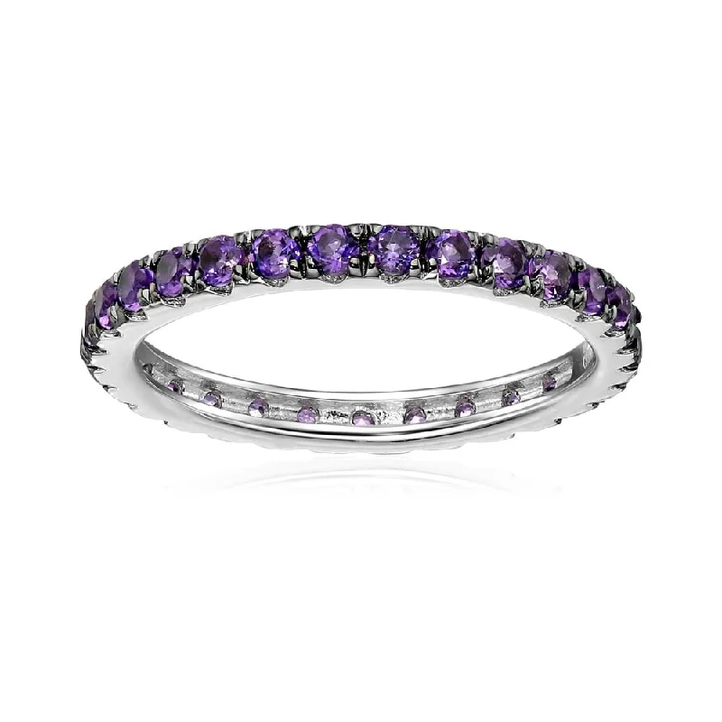 Women’s modern band ring-Sterling Silver African Amethyst Eternity Band Ring