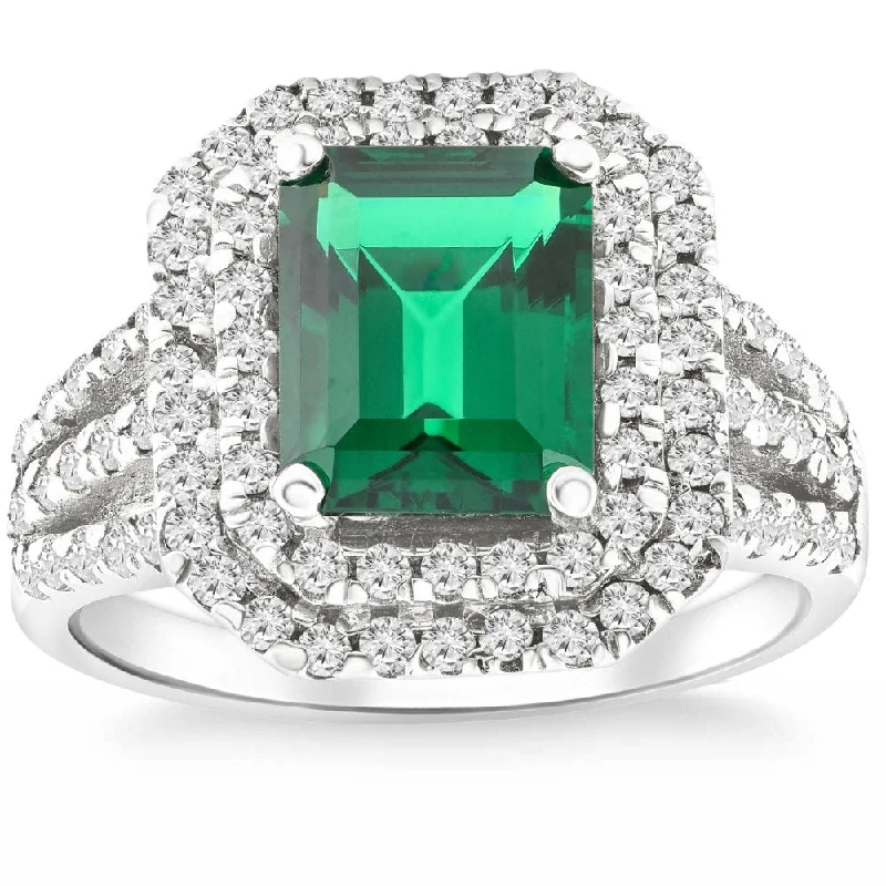 Women’s handmade ring-4 1/2Ct TW Emerald Cut Emerald & Lab Grown Diamond Ring in White Gold