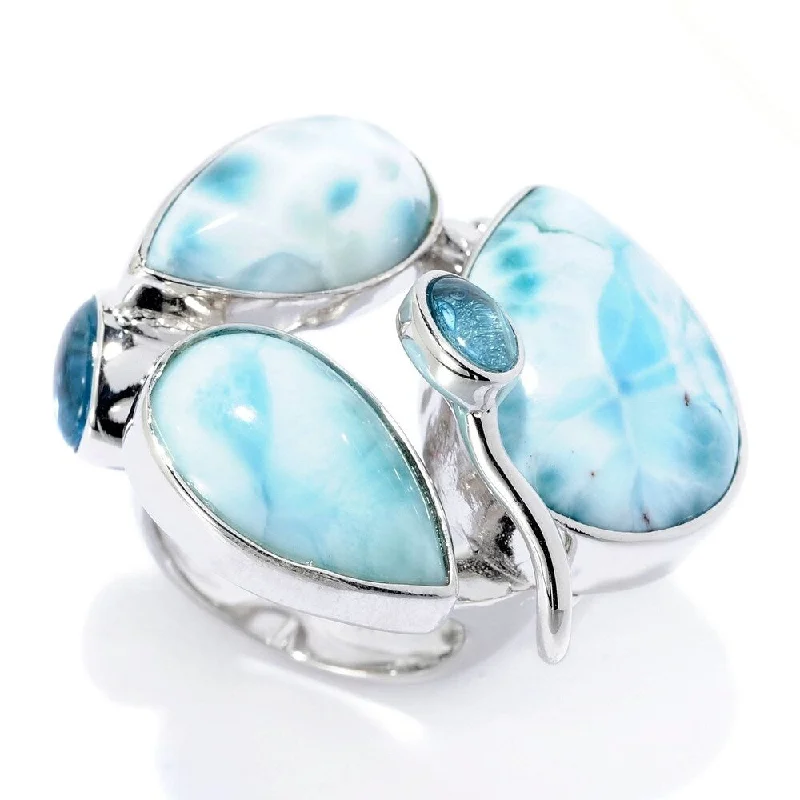 Women’s geometric ring-Sterling Silver Larimar & Blue Topaz Abstract Ring